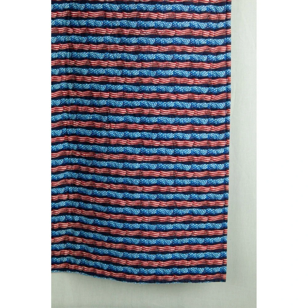 Handmade Patriotic Denim Quilt Americana USA Stars Kids Throw Applique 34 x 41